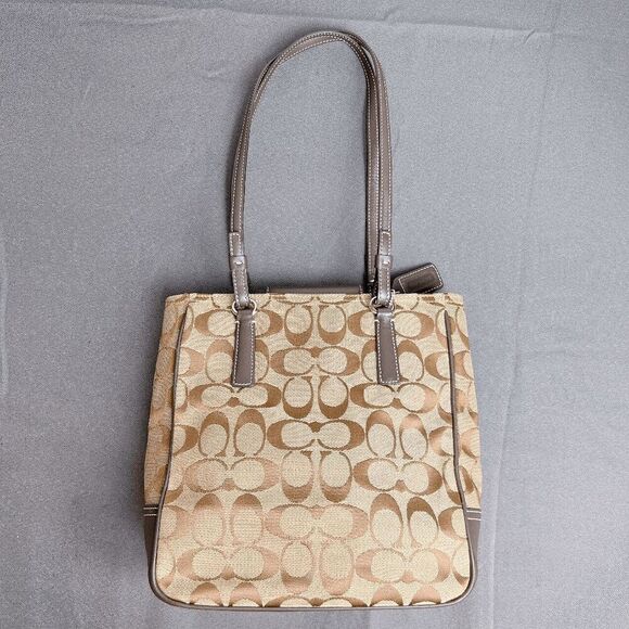 COACH VINTAGE BROWN/TAN SIGNATURE TOTE 6090 SHOULDER BAG - Picture 3 of 11
